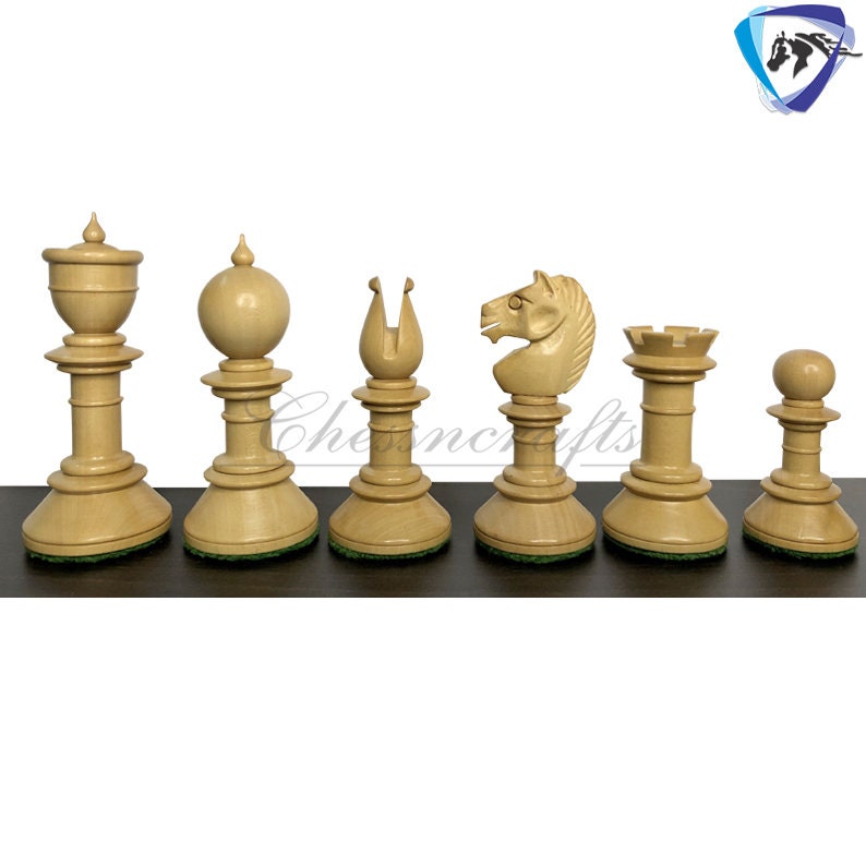 3" Antique Northern Upright chess pieces set in Ebonized Boxwood- weighted.