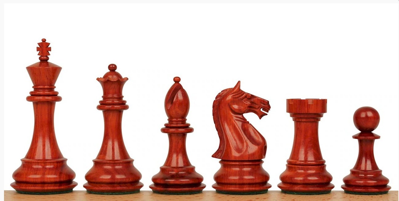 SALE Wooden Hand made chess pieces set Fierce Knight Staunton chess coins in Padauk(Bud Rosewood) Specially Weighted w/ 2 Extra queens