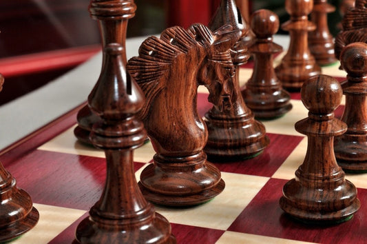 4.2" Luxury Staunton Chess Pieces Set in Rosewood(Dark grain) & Boxwood- MAYFAIR Triple Weighted w/ 2 Extra queens- 4Q