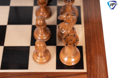 1849 Reproduced Morphy Cooke Chess Pieces Set 4.4" Antiqued Distressed & Ebony wood + 21" Ebony wood chess board(55mm) + Leather Storage box