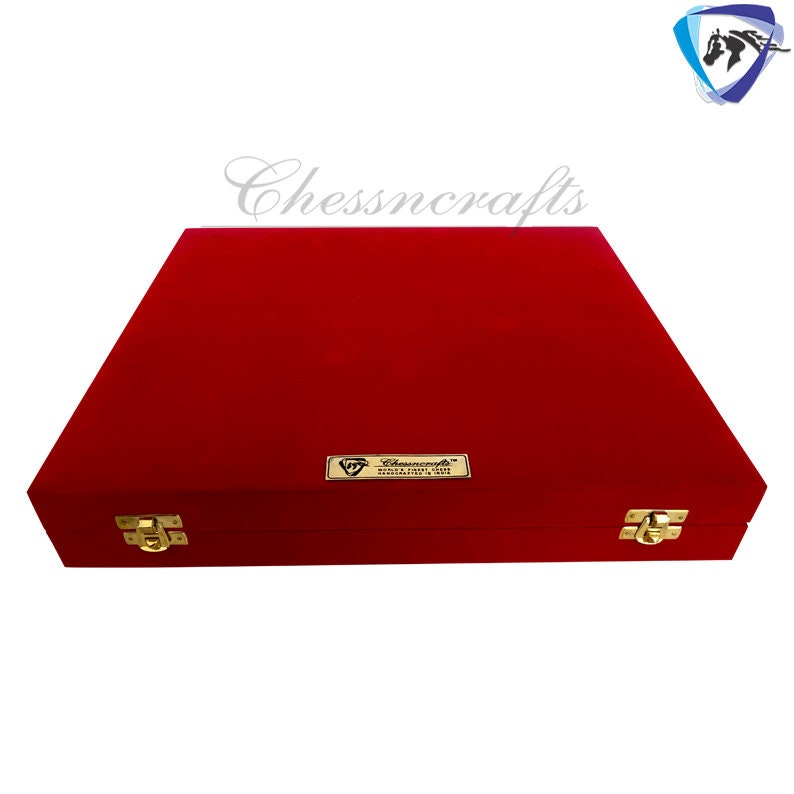 14" & 12" Brass Metal Chess Board Game Set Hand Carved With Brass chess pieces - Chess Board Set With Box-Velvet(Gold - Black)