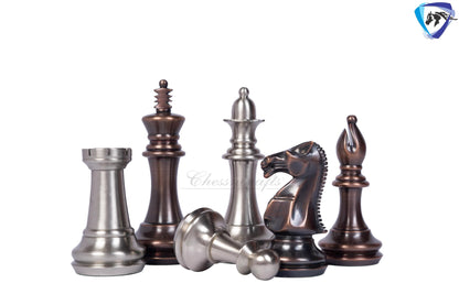 1849 Brass Staunton chess pieces set King: 4" MATTE STEEL-ANTQIUE finish+ 21" Ebonywood chess board(55mm) + Leather Storage box