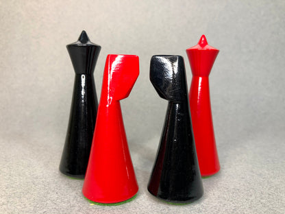 Reproduced Hermann Ohme Minimalist Modern Mid Century Chess Pieces in Red & Black Painted Boxwood-King 3.75"- Weighted chess coins