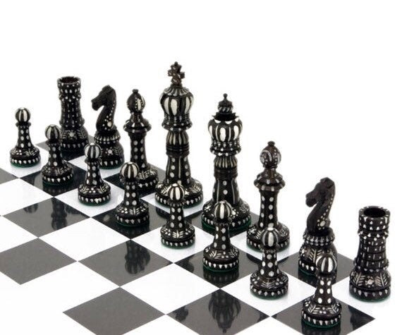 Bone chess pieces set king 4" hand carved camel bone chess set Crown design-ONLY CHESS PIECES(32)