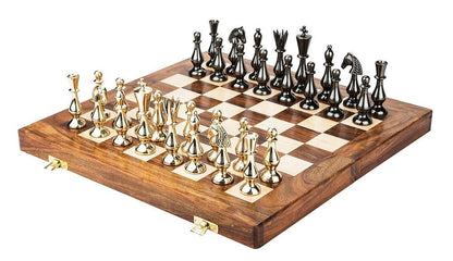 14" Brass Chess pieces set classical Sleek luxury Collector series King: 3.5" antique collector series with Rosewood Folding chess board.