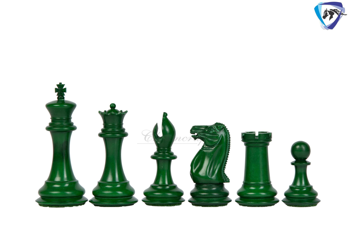 3.75" Camel Bone Staunton chess Pieces set- 1849 reproduced Cooke in Green-White + 21" Ebony wood chess board + Leather Storage Box