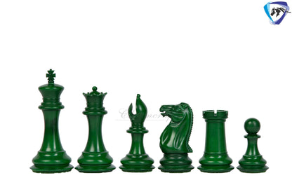 3.75" Camel Bone Staunton chess Pieces set- 1849 reproduced Cooke in Green-White + 21" Ebony wood chess board + Leather Storage Box