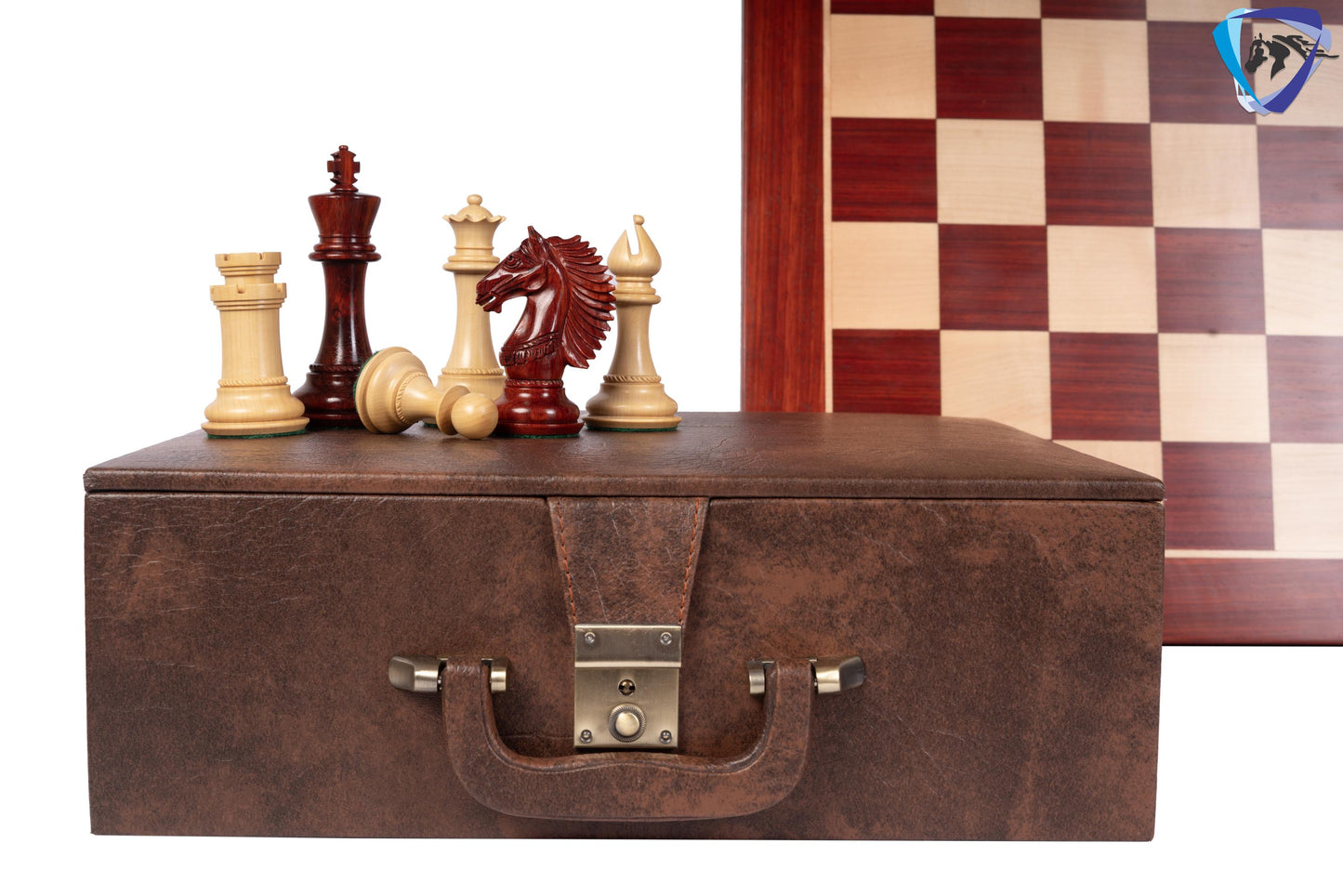 4.5" Bud Rosewood Staunton Chess pieces Set- CAVALIER Series + 23" Bud Rosewood Chess Board(sq-60mm) + Leather Storage Box