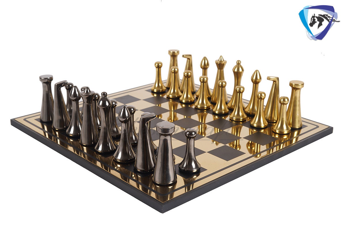 16" Metal Chess Board set- 3.7" Metal Modern minimalist Chess Pieces Set BLACK & GOLD/SILVER Luxury chess set- chess with storage box