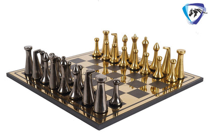 16" Metal Chess Board set- 3.7" Metal Modern minimalist Chess Pieces Set BLACK & GOLD/SILVER Luxury chess set- chess with storage box
