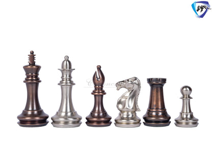 1849 Brass Staunton chess pieces set King: 4" MATTE STEEL-ANTQIUE finish+ 21" Ebonywood chess board(55mm) + Leather Storage box