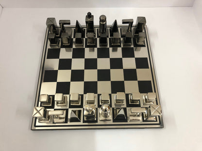 14" Metal chess Board Set- BAUHAUS INSPIRED Unique design-Black & Silver/Gold Metal Chess pieces-Chess gift- Luxury Metal chess Set