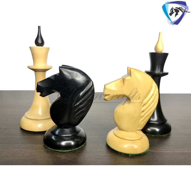 4.1" 1950 Soviet(Russian) Latvian Chess Pieces Set in Ebonized Boxwood-Reproduction chess pieces + 55mm SQ Ebonywood Borderless chess board