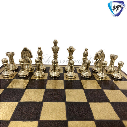 Solid Brass carving classic Chess set- 100% brass Slim chess men hand carved with velvet storage box