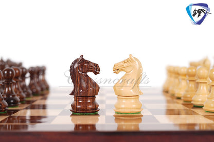 Staunton Chess pieces Set - 4" Fierce Knight Rosewood Chess Pieces set - 21" Rosewood Chess Board + Leather Storage Box COMBO
