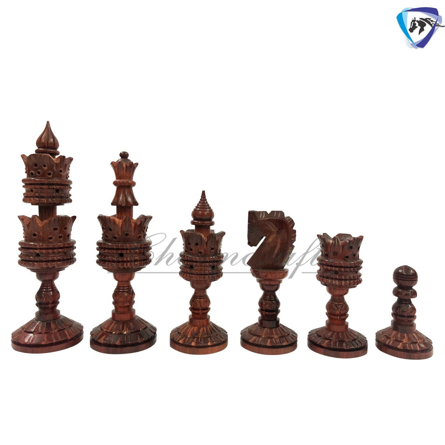 Wooden Chess pieces set - 4.25" LOTUS ARTISTIC Hand carved chess pieces in Bud rosewood & Boxwood