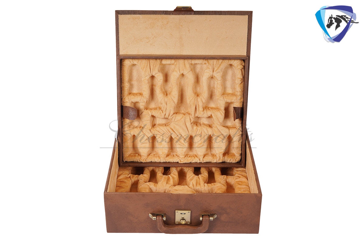 1849 Brass Staunton chess pieces set King: 4" Solid metal chess men + 21" Luxury Rosewood chess board(55mm) + Leather Storage box