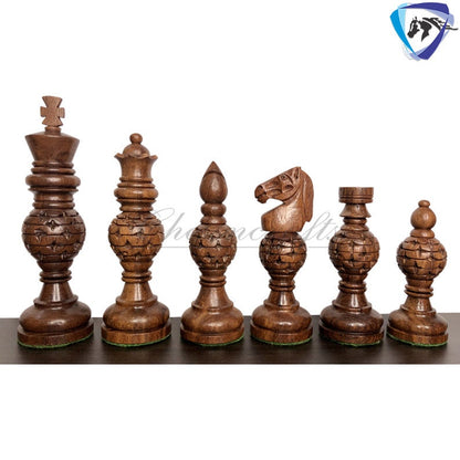 5" wooden Chess pieces Set INDIAN ARTISTIC Golden rosewood- MESH ball designing.