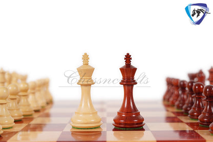 4" Staunton Bud Rosewood Chess pieces Set-Fierce Knight-Weighted-2 Extra queens- 21" Bud Rosewood Chess Board + Leather Storage Box COMBO