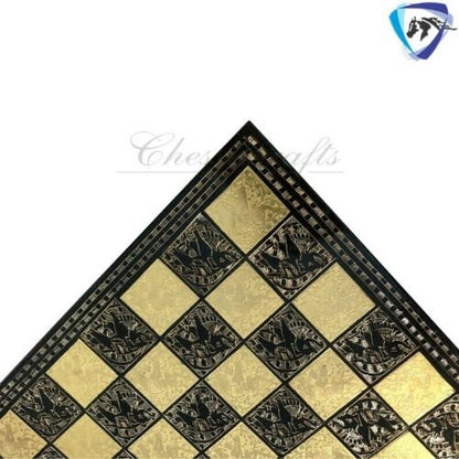 14" Brass Chess Board set Staunton Hand carved Chess Pieces King: 3" with velvet storage box - Chess Board set With Box- Chess gift for him