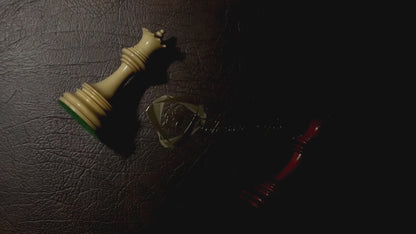 Wooden Staunton Chess Set-King: 4.5" Bud Rose wood -BRIDLED  + 21" Bud Rose wood Chess board STEP BORDER with Storage Box.